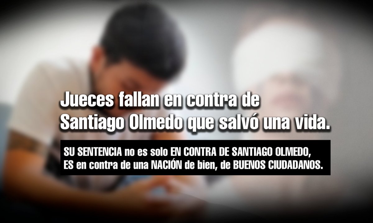 #VERGUENZA! El tribunal de la Corte Provincial de Chimborazo, ha condenado, a 13 años y 4 meses de reclusión mayor al #policía #SantiagoOlmedoEsInocente, con esto se refrenda el mensaje que estamos a la orden de la delincuencia. Triste día para la gente buena del Ecuador.