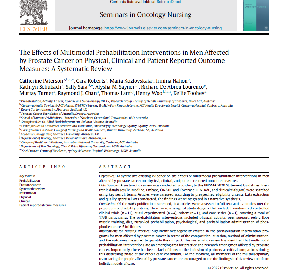 rayychan's tweet photo. New SR on the effects of #Prehab in #Prostate #cancer led by @ProfCancerCare Prof Catherine Paterson and team!
@COSAoncology @COSA_Surviv @CancerCareMASCC @SemOncNurs @UniCanberra #ExerciseOnc #PRO #survonc #supponc #CancerNursing @FlindersCFI @survonc
https://t.co/P5B50qwEcs https://t.co/ij5nBmMRpb