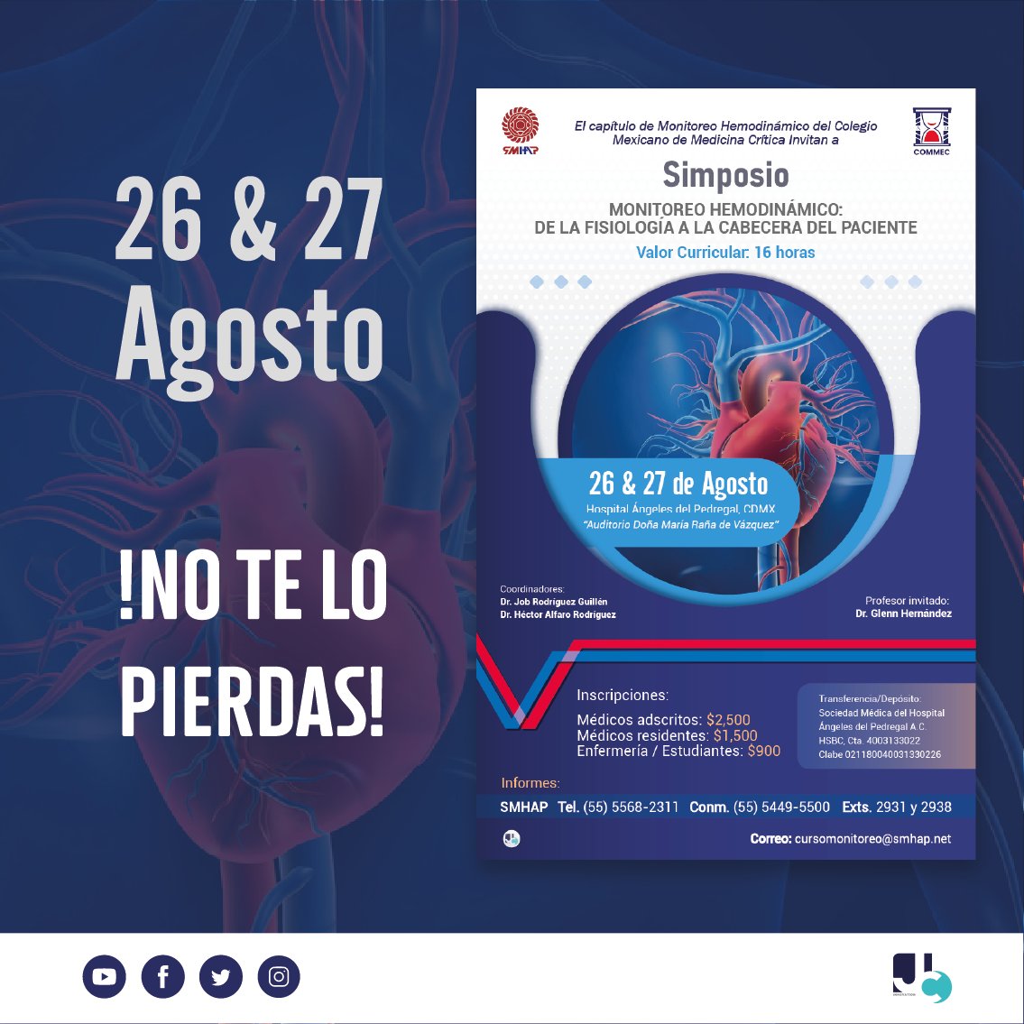 CommecOficial's tweet photo. Mañana inicia #Simposio de MONITOREO #HEMODINÁMICO: DE LA FISIOLOGÍA A LA CABECERA DEL PACIENTE
📍Sede: Hospital Angeles Pedregal
🗓 26 y 27 de agosto 2022
📚 Informes en: cursomonitoreo@smhap.net https://t.co/cHo8YrqMHe