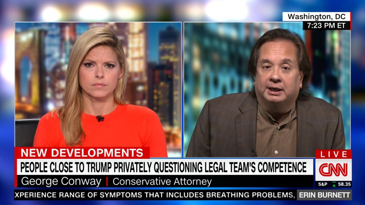 Porter_Anderson's tweet image. Media: @gtconway3d to @KateBolduan: "The problem #Trump's had all along is that good lawyers won't work for him in his personal capacity. He doesn't pay them, for one thing, and he doesn't follow their advice. He goes shopping for advice and discards advice from his lawyers."