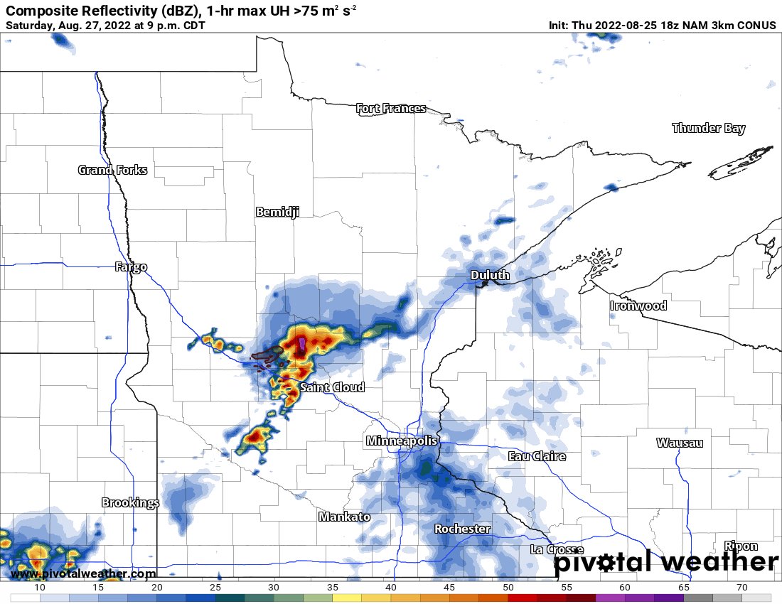 Saturday could be an interesting severe weather event in parts of Minnesota.
Not trusting NAM3km's thermals and not fully trusting NAM12km's kinematics.

But overall, lots of instability and shear, but the question will be if SFC-Based storms take advantage of it.

#mnwx #weather https://t.co/tnHKmEkgU0