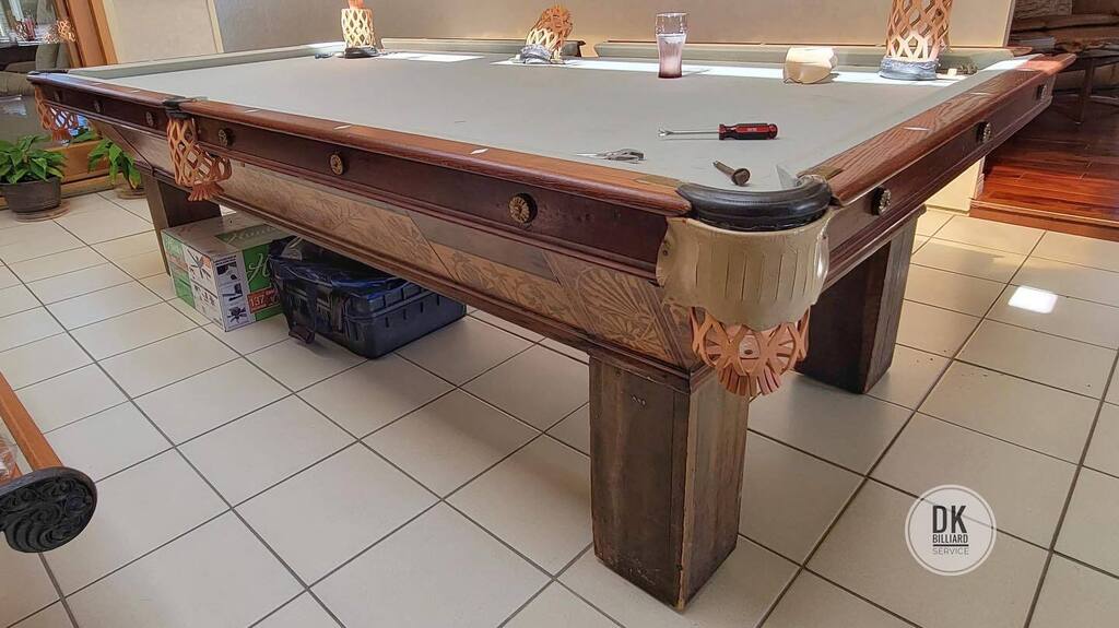 dkbilliards's tweet photo. 9 foot BBC start of a recover in Orange. Going with camel felt. #billiards #dkbilliards #playpool #mancave #gameroom #pooltable https://t.co/p0PiJHaVBV https://t.co/i0WvENAydf