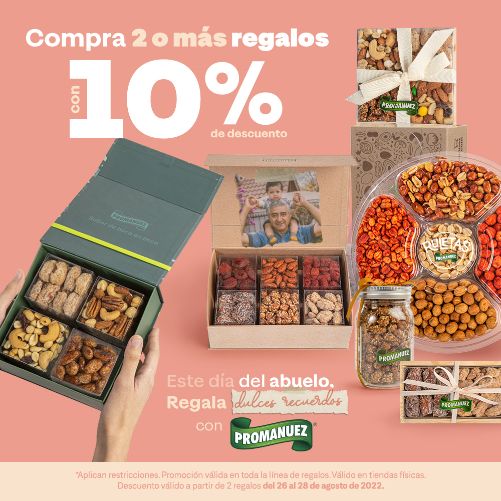 El detalle ideal para regalar a nuestros abuelos esta aquí, no pierdas la tradición de celebrar acompañado de Promanuez en los momentos más especiales👴🏻👵🏻

Disfruta este fin de semana un 10% de descuento en TODOS LOS REGALOS al comprar 2 o más🎁

📍Visita tu sucursal más cercana