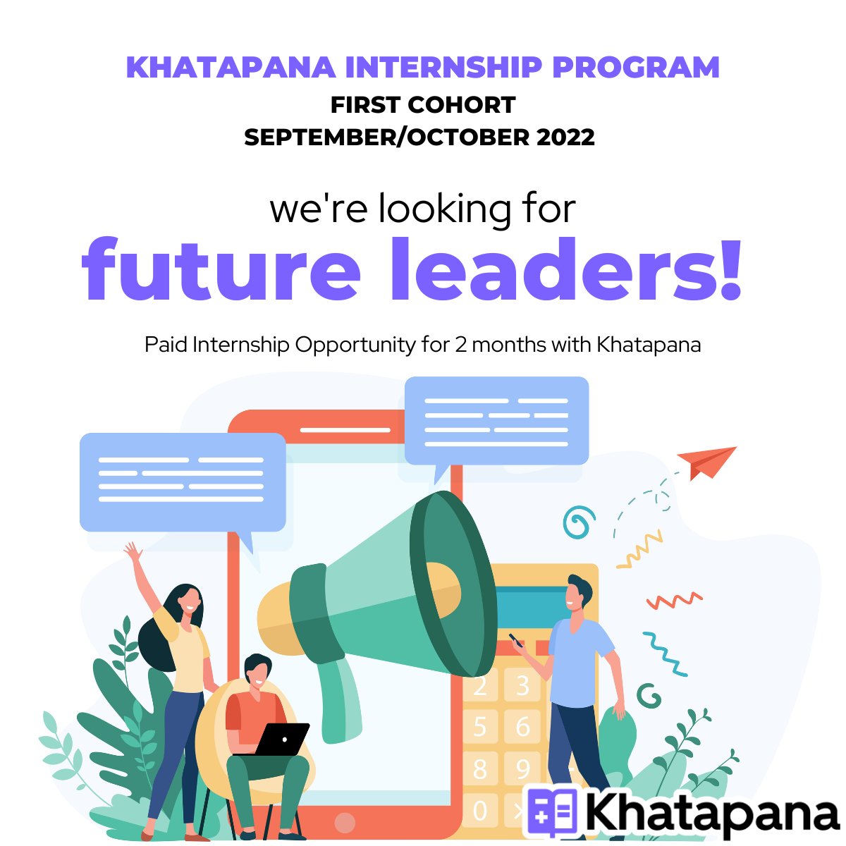 khatapana's tweet photo. We are #hiring!

To apply: https://t.co/fMNJu8ZPpY

#paidinternship #interns #internsofNepal #Nepal #Kathmandu #khatapana #paisakohisabkitab https://t.co/iub5HtpZOH