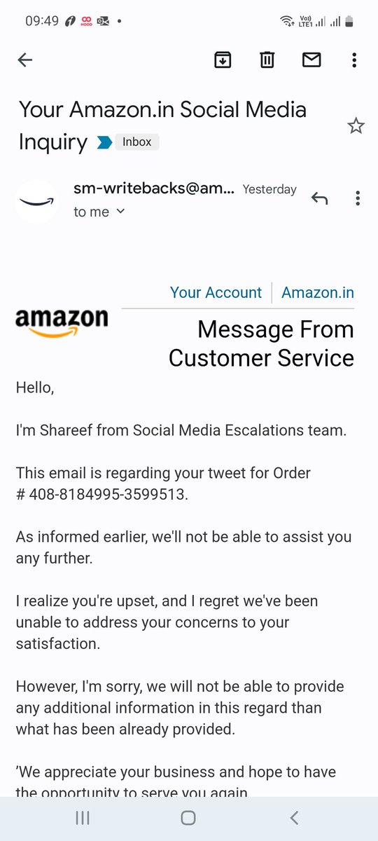 Venukrish476's tweet photo. Amazon team said not able to assist further? Then with whom should I check.. can I check with @flipkart for Amazon order ID? No one is helping for my ticket? Does Amazon will listen and solve customer queries? https://t.co/bst3w7mpgV