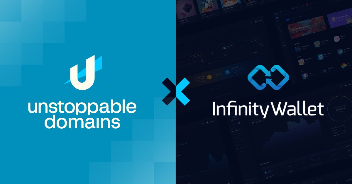 Definews_Info's tweet photo. 🚨 @InfinityWallet now integrates with @Unstoppableweb 

🚨 #InfinityWallet users can now be able to send, receive, and store hundreds of their favorite cryptocurrencies and #NFTs with one simple domain name

🔽 INFO
https://t.co/HccXHDNfZ4
#Definews https://t.co/C3oj5QWSjX