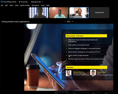 AmchamIndia's tweet photo. Virtual session on #fraud and #compliance with @EY_India.The session touched upon #recruitment fraud, current #trend to move #global compliance/ethics related processes to #India and the landscape for such services that can be supported from #GCCs. #EYForensic https://t.co/0st3mJrnaz