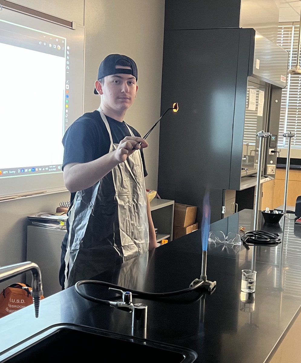 MsMcMurrin's tweet photo. Mr. Alas’ chemistry students might just look like they’re burning 🔥 things, but what they’re studying is the energy content in almonds!  Love our new science classrooms!!! https://t.co/7rOHt0y7mO