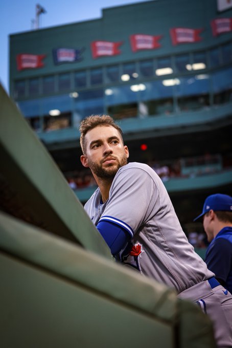 George Springer looks into the crowd after his Blue Jays complete the sweep against the Boston Red Sox at Fenway Park.