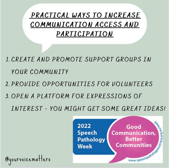 voicemattersSLP's tweet photo. Happy #SPweek2022🥳Our theme "Good communication, better communities" asks us to reflect on the important role that speechies play in helping people access their #right2communicate. We can help to build a stronger community by looking for practical ways to increase opportunities! https://t.co/pIzcoqnj0P