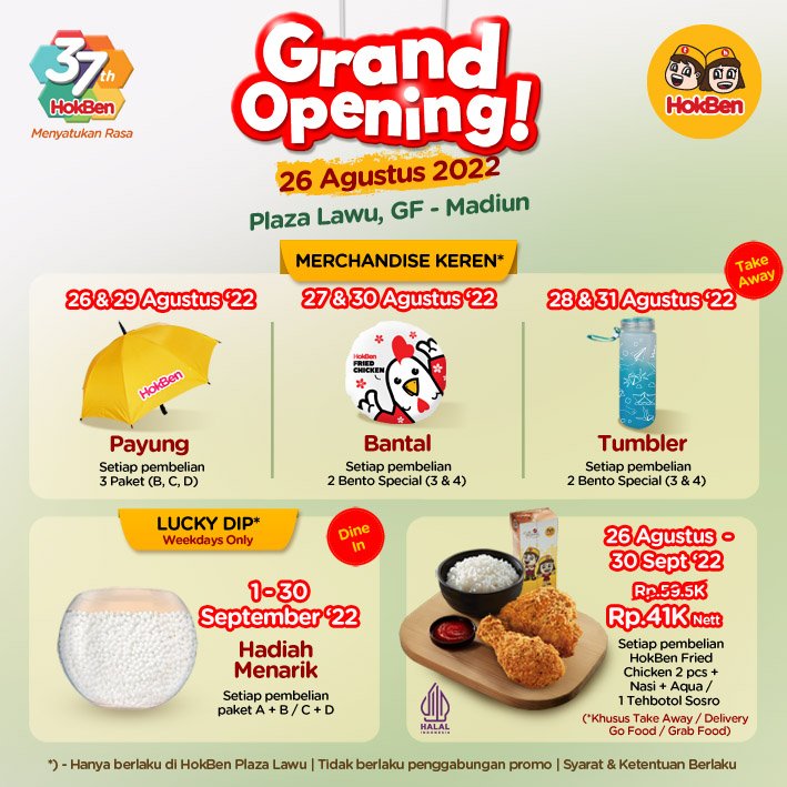 HokBen's tweet photo. Halo Warga Madiun...
Saiki HokBen wes buka lho nek kotamu! Lokasine neng Plaza Lawu Lt. GF, Jl Pahlawan Kota Madiun.
Ndang moro ben ra ketinggalan promo-promone yo.
Tak tunggu saiki!!!
#HokBenBaru #HokBenPlazaLawu #HokBenMadiun #Openingstore #Japanesefood #Halal https://t.co/pvqDKpHxPt