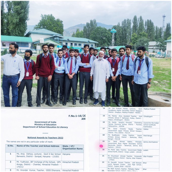 Great news coming in
Principal Govt. BHSS Baramulla Javid Ahmad Rather has been selected for the National Teacher Award 2022 from J&amp;K
A strong sign of how #Kashmir is progressing in the field of Education
#NayaKashmir 
<a href="/FatimaDar_jk/">Fatima Dar</a> 
<a href="/Sjunaidtweets/">Sheikh Junaid🏳️</a> 
<a href="/kamranalimir/">Kamran Ali Mir</a> 
<a href="/Office_JKBoSE/">Office of J&K Board of School Education(JKBoSE)</a>