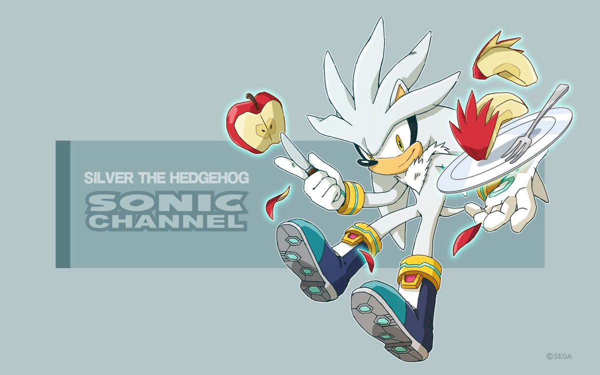 sonicstadium's tweet photo. Sonic Channel’s September art, featuring Silver levitating some apple slices. https://t.co/mxP0urSkGg