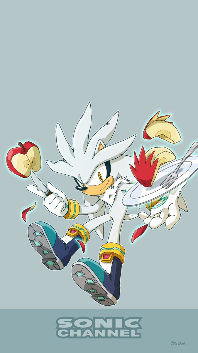 sonicstadium's tweet photo. Sonic Channel’s September art, featuring Silver levitating some apple slices. https://t.co/mxP0urSkGg