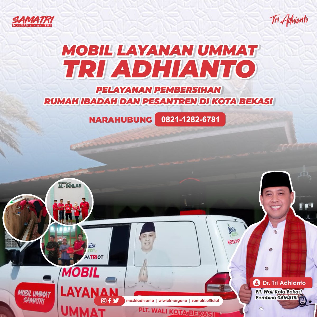 samatriofficial's tweet photo. Program mobil layanan ummat @mastriadhianto. Mobil ini dikhususkan untuk membantu melakukan pembersihan dan perawatan fasilitas Rumah Ibadah dan Pesantren di kota bekasi.

Narahubung Mobil Ummat : 0821-1282-6781 https://t.co/hFsyO8BdmM