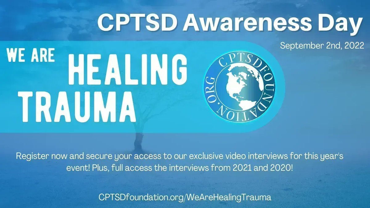 cptsdfoundation's tweet image. CPTSD Awareness Day is September 2nd!
We've secured some wonderful exclusive one-on-one interviews that will surely encourage you in your daily healing journey.
Learn more and take advantage of the early bird registration! buff.ly/3PWTxDe
#CPTSDAwarenessDay
#ComplexTrauma