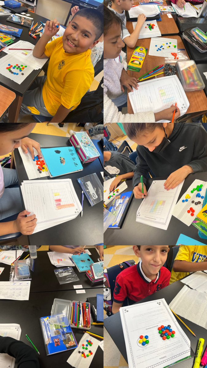 Raguilar191's tweet photo. 5th grade @FieldsFalcons scientists using their 5 senses to record observations! #ScientificMethod #Predicting #Data #BarGraphs #measuring #m&mLab #ScienceFair2022 https://t.co/u5fFZpUApL