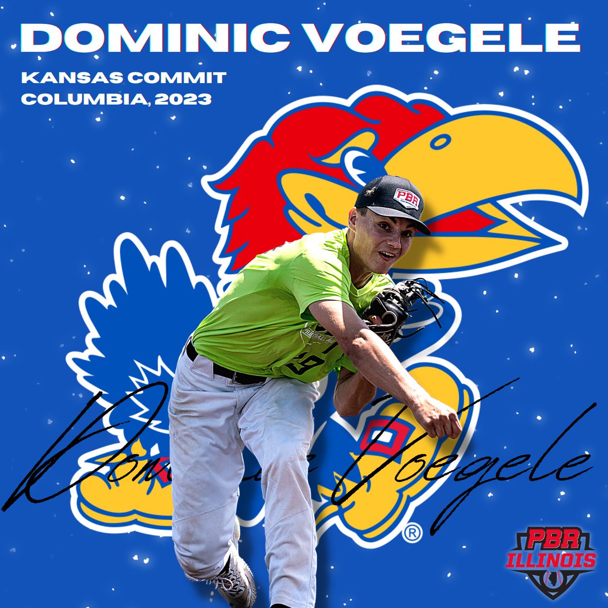 PrepBaseballIL's tweet photo. RHP Dominic Voegele (Columbia, 2023) commits to Kansas.

The future Jayhawk is set to see a significant rise in our '23 rankings after his helium summer, capped off by taking home the #ILStateGames Most Valuable Pitcher award.

👤 PROFILE: https://t.co/jrO9y4gmvJ https://t.co/PrNENwvAMS