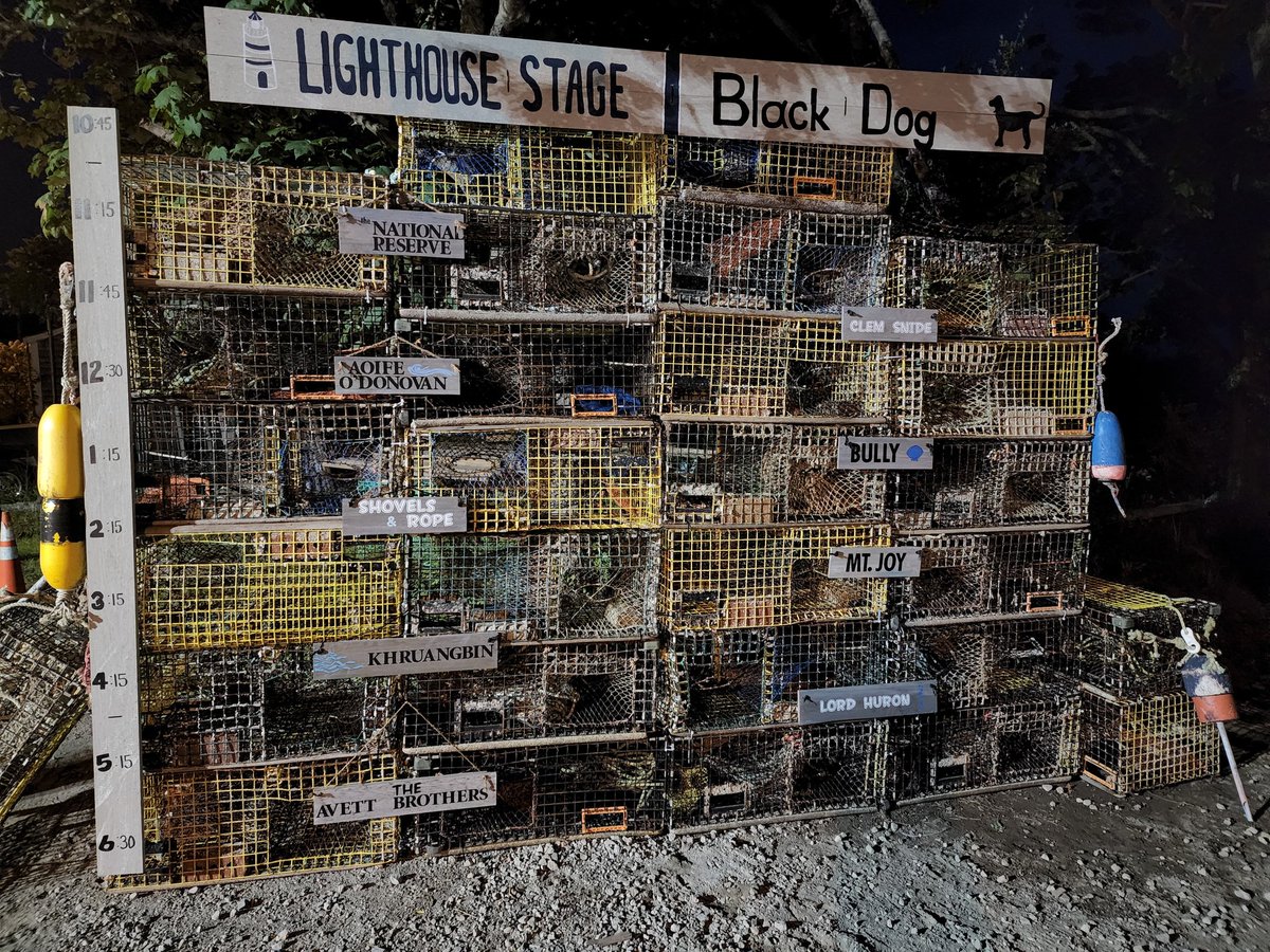 dgrimes's tweet photo. Well this is perfect. 👏 What a unique way to use lobster traps to show the #beachroadweekend schedule. https://t.co/YGc29T2Web