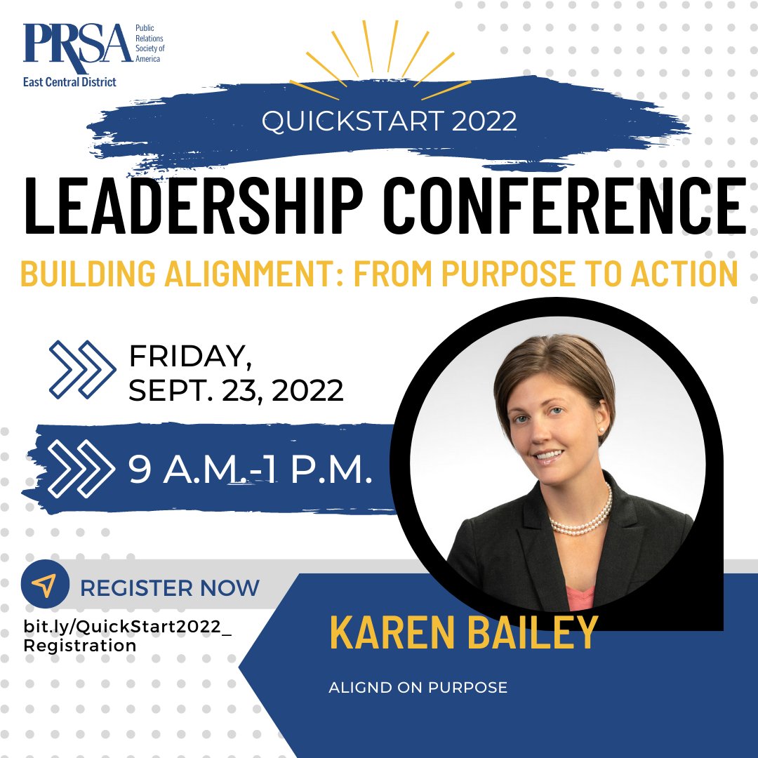Our members wanted to hear more about strategic planning/leadership development, and our speaker Karen Bailey with Alignd on Purpose will discuss all of those topics and more in her presentation, “Building Alignment: From Purpose to Action.” Register: prsaecd.org/leadership-con…