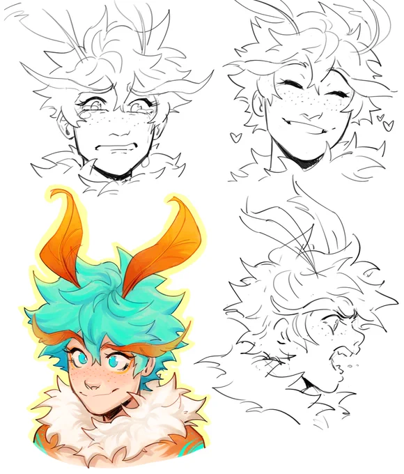 I did some mosuku sketches for @KeIItllyn `s monsterverse au !! Love this deku so much :') 