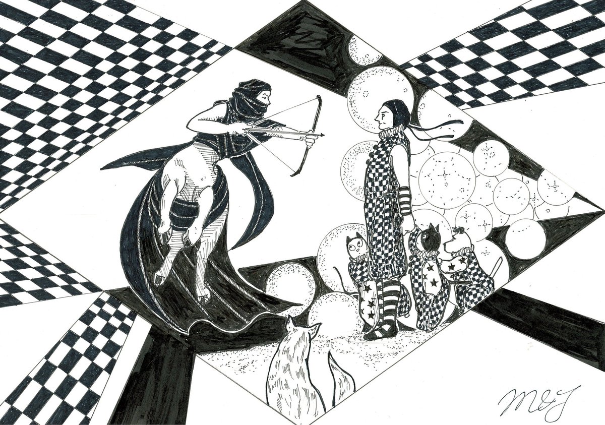MJH72048669's tweet photo. 🏝️Treasure island series
(illustration)
The clown and cheerful friends facing a gatekeeper
by🎪🃏😸😺🐶《Clown and cheerful friends》
#OCイラ
#illustration #analog
#serialize https://t.co/elmb3c9x9y