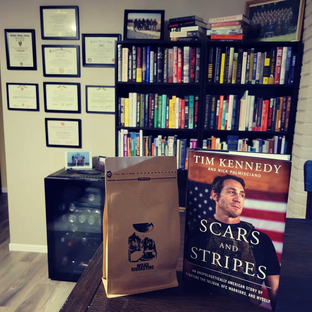 MWilky21's tweet photo. Just received a signed copy of @TimKennedyMMA Scars and Stripes. Good coffee, new book, it's on tomorrow morning! #coffee #books https://t.co/xlMLtTqrXH