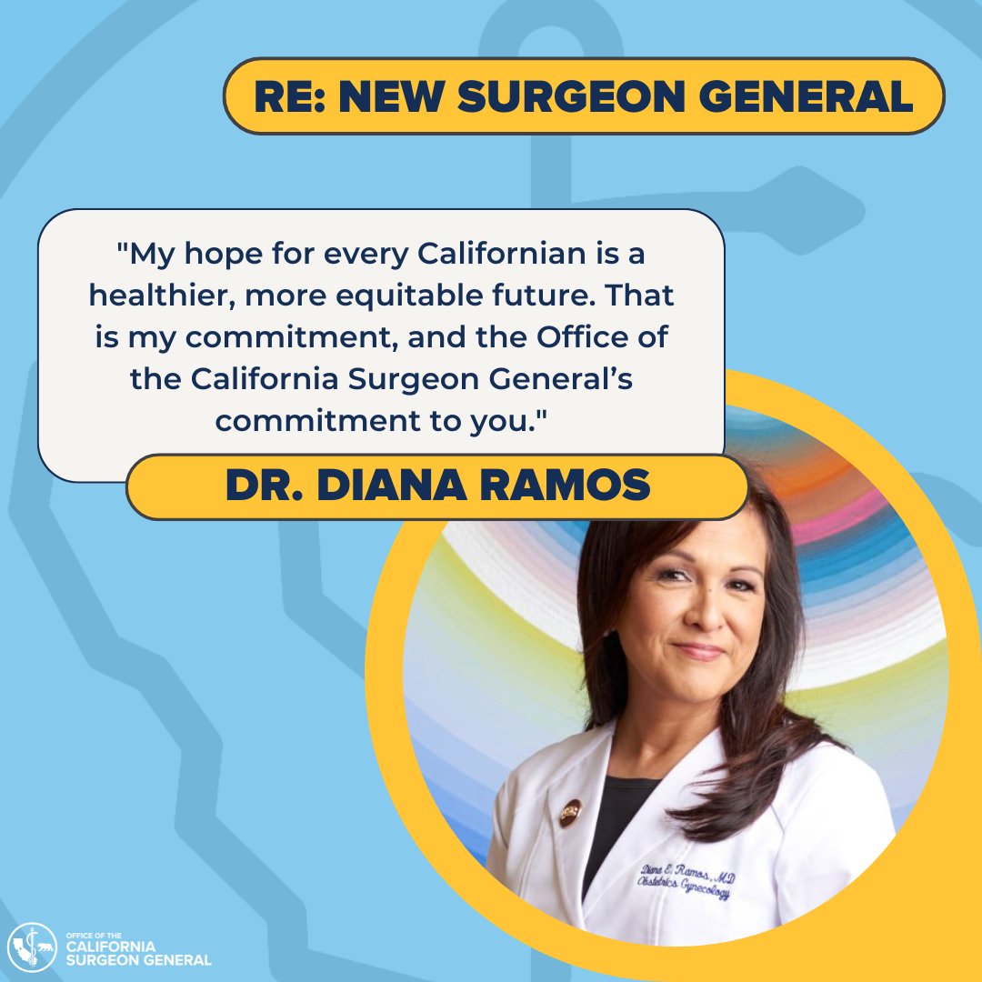 📣 Dr. Diana Ramos is #California’s second Surgeon General!
Read her first statement as #CASurgeonGeneral: osg.ca.gov
Read @CAGovernor’s statement: gov.ca.gov/2022/08/25/gov…