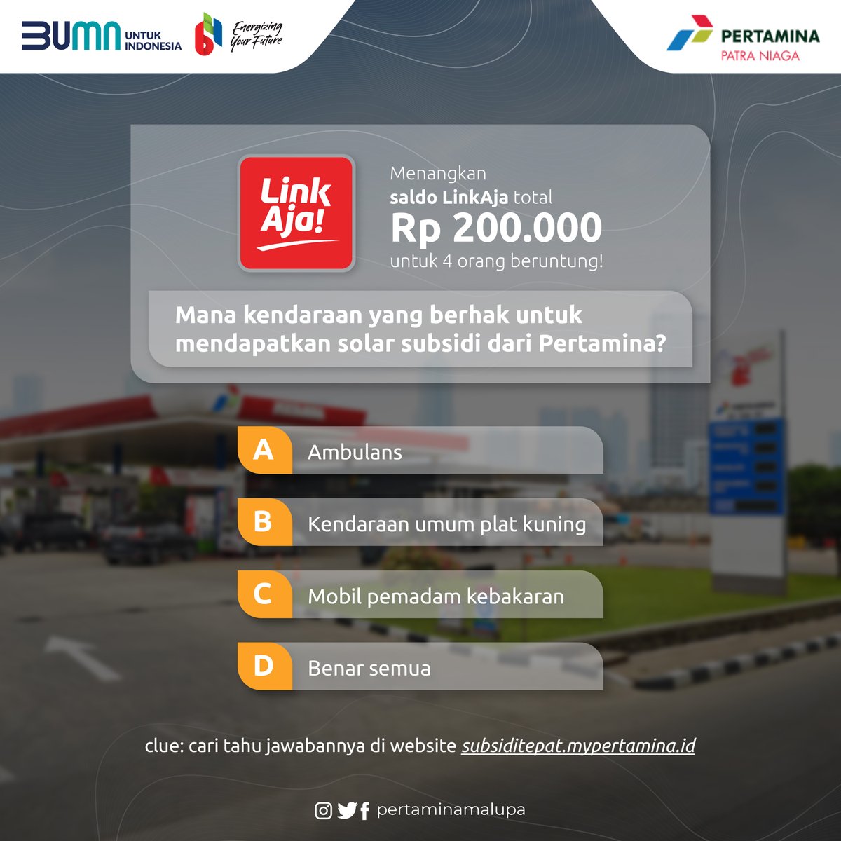 pertaminamalupa's tweet photo. Siapa, nih, Sob yang mau saldo LinkAja dari Pertamina Malupa?  Caranya mudah banget kok, tinggal tebak manakah kendaraan yang berhak mendapatkan solar subsidi dari Pertamina!🤩 https://t.co/Ty7icPAbfu