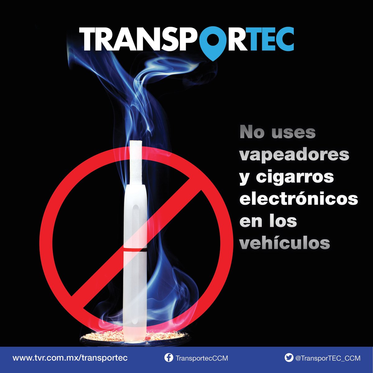 Recuerda que no puedes usar vapeadores a bordo de nuestros vehículos.
#novapear #TransportecCCM