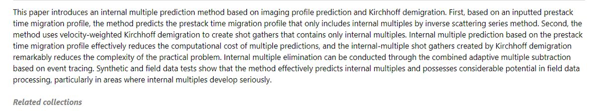 JOUChina's tweet image. 'Internal Multiple #Prediction Based on Imaging Profile #Prediction and Kirchhoff #Demigration' an article on #ScienceOpen: scienceopen.com/document?vid=d…