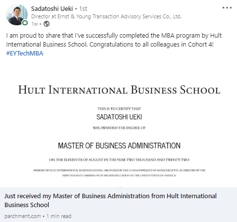 HULT_JP's tweet photo. HULT EY Tech MBAの日本人初卒業生がでました!
おめでとうございます!! #EYTechMBA https://t.co/H0Ah1dr9CL