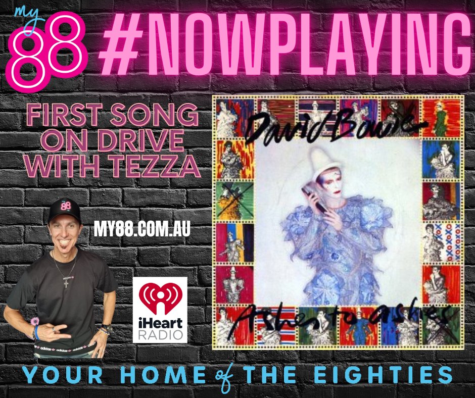 My88_FM's tweet photo. #NowPlaying: 'Ashes to Ashes' by #DavidBowie on your home of the 80s, #My88
The first song on today's #DriveWithTezza
Stream on iHeart / https://t.co/scnmBeBDK5 https://t.co/KQfF8prqX6
