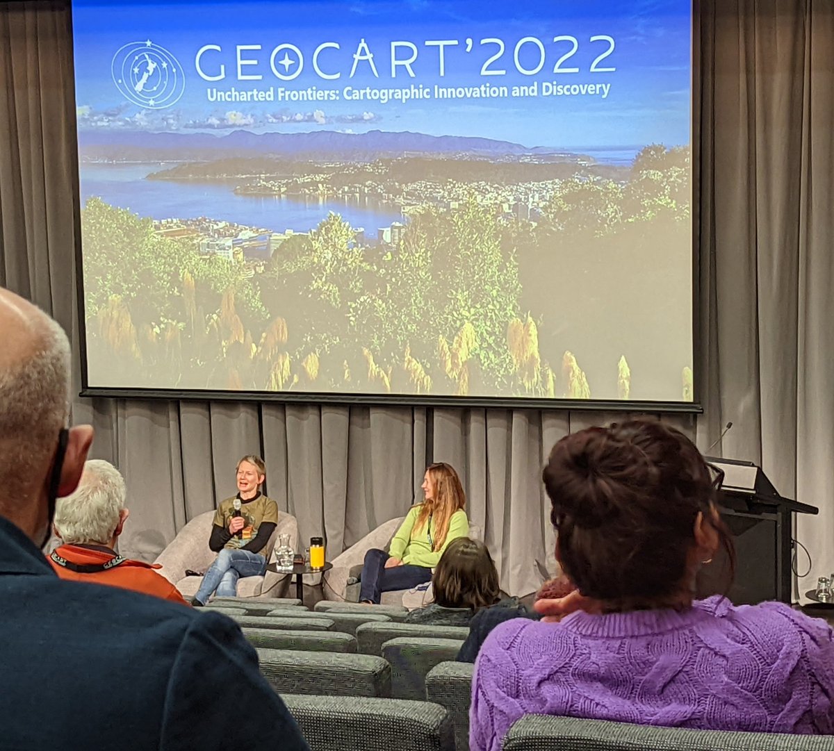 kennethfield's tweet photo. Sarah Ryan and @lindabeale hosting a terrific Women in Geospatial discussion at #Geocart2022 https://t.co/5hW4ALMRVA