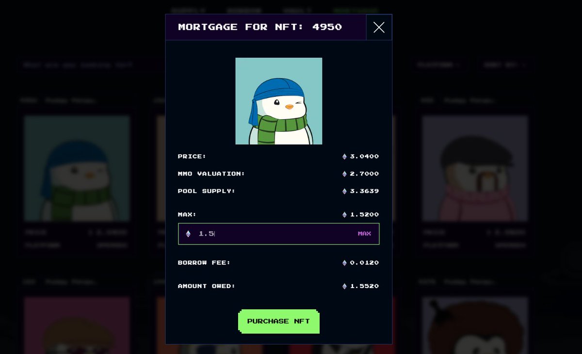 So - you're short on eth but @Pudgypenguins are pumping. Don't want to miss out? No problem. On MMO.Finance you can mortgage a penguin for HALF the price!
