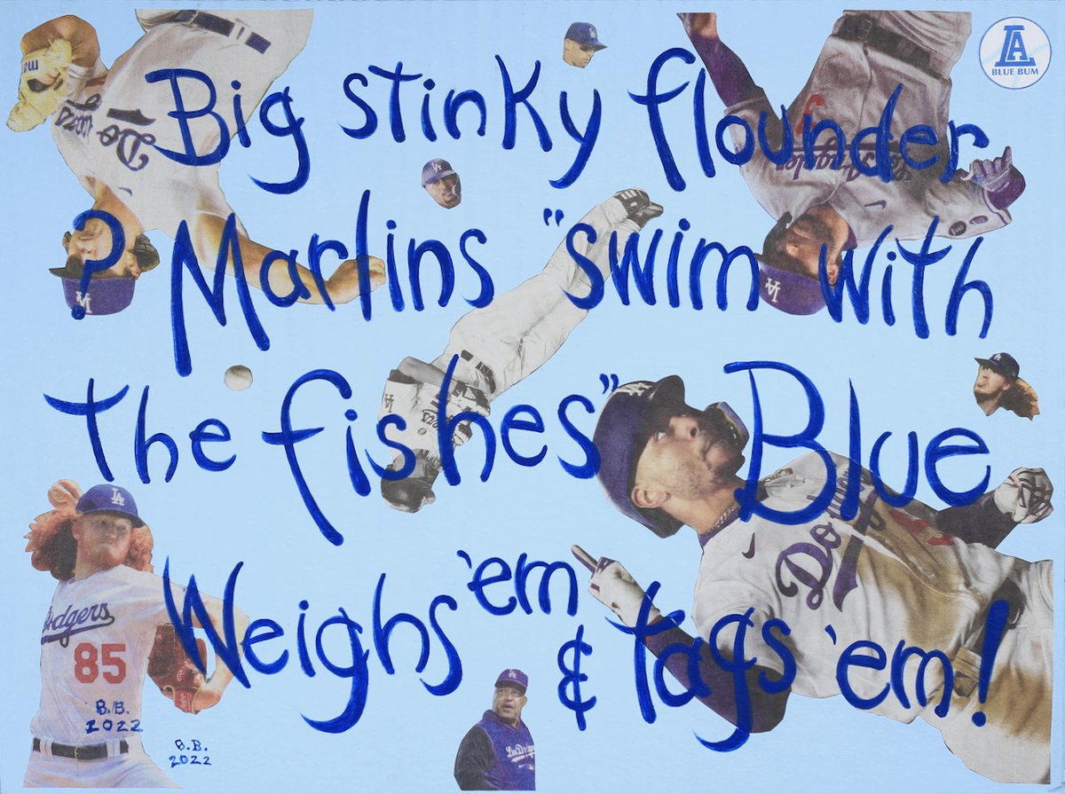 labluebum's tweet photo. Big Stinky Flounder?
Painting by the L.A. Blue Bum

Big stinky flounder?
Marlins "swim with the fishes"
Blue weighs 'em &amp; tags 'em!

@Dodgers at @Marlins 
Aug. 26-29, 2022

#MLB https://t.co/72blC014PE