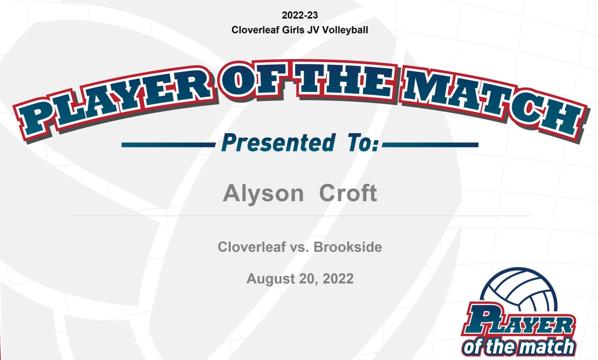 Cloverleaf Volleyball on Twitter "CONGRATULATIONS to this week’s JV