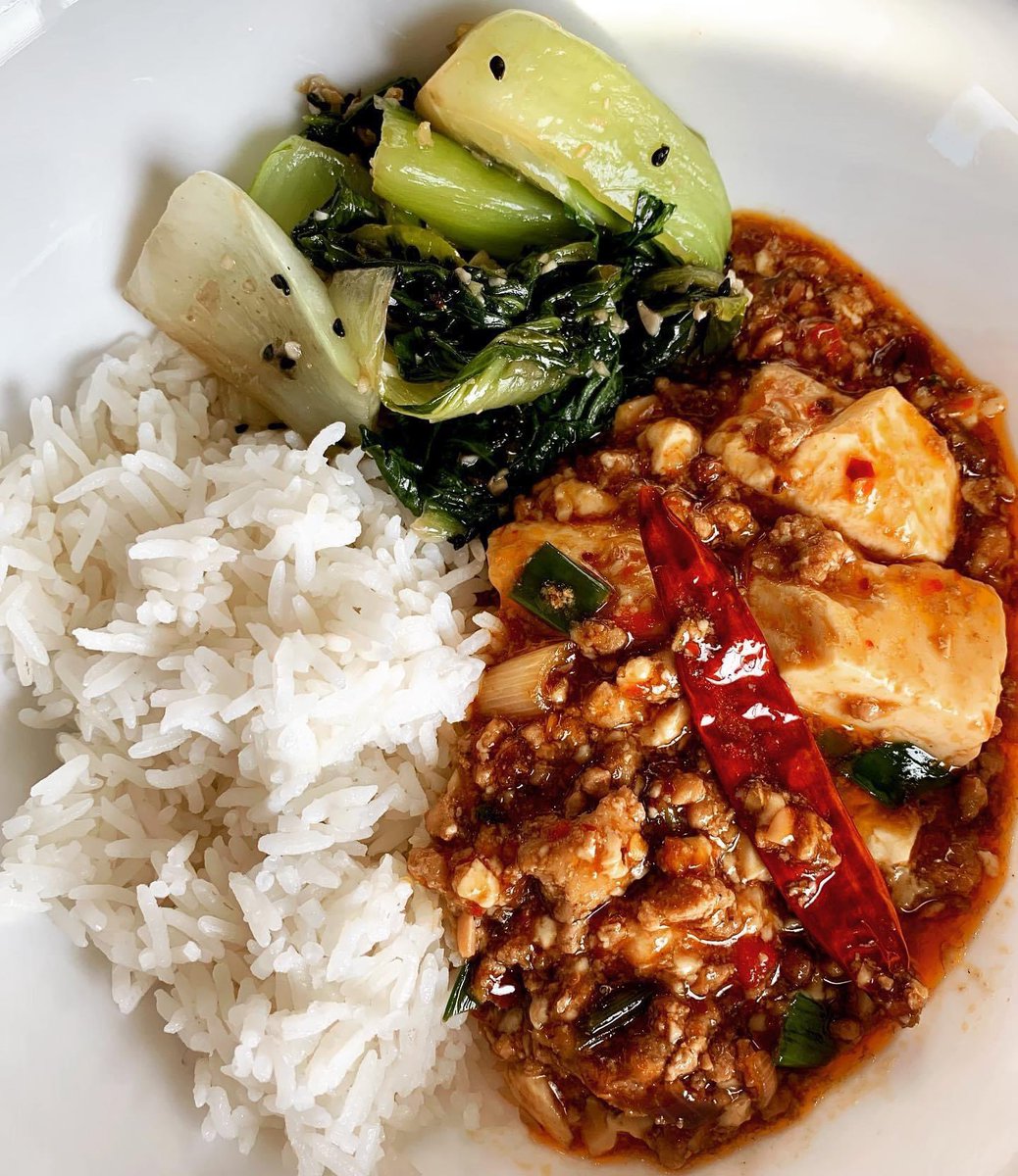 Tonight’s dinner was homemade Mapo Tofu and braised garlic ginger bok choy. SO SO GOOD