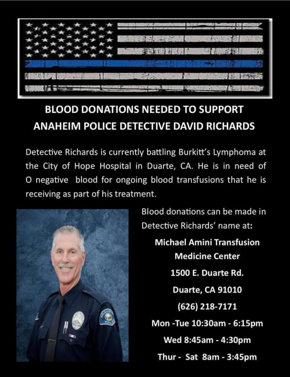 DSiflingWCPDPIO's tweet photo. If you have O- Blood and can help a brother in blue please see the attached. He needs Prayers and O- blood for transfusions. ⬇️ https://t.co/U4cgw5nKM6