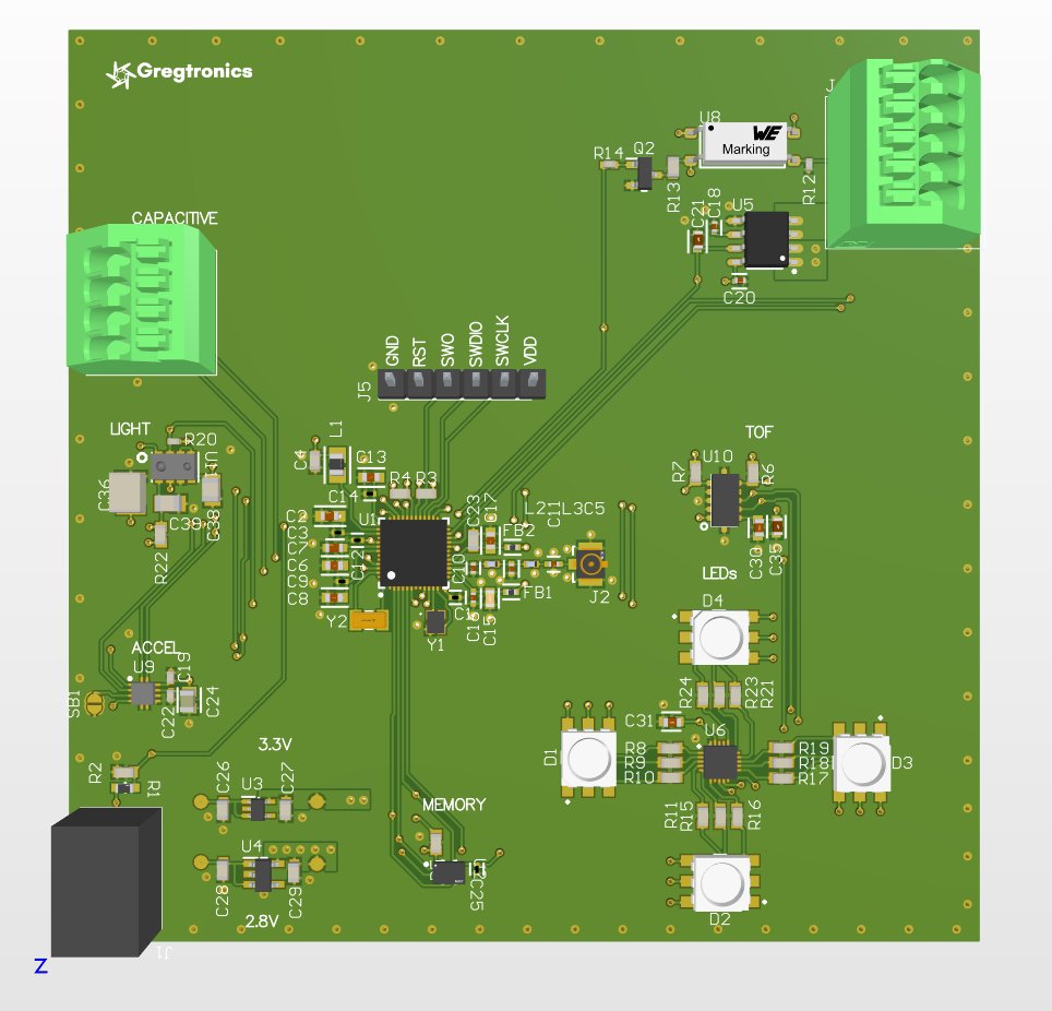 brobotix0x57's tweet photo. EFR32MG24 Dev Board based on their Radio Kit.  A little bit more tuned to work with things such as TOF sensor, Accelerometer, Capacitive Touch, LED driver, Light sensor and Current sensor.  #Altium #SiliconLabs #Matter #Wireless #Electronics https://t.co/1clHp5z3by