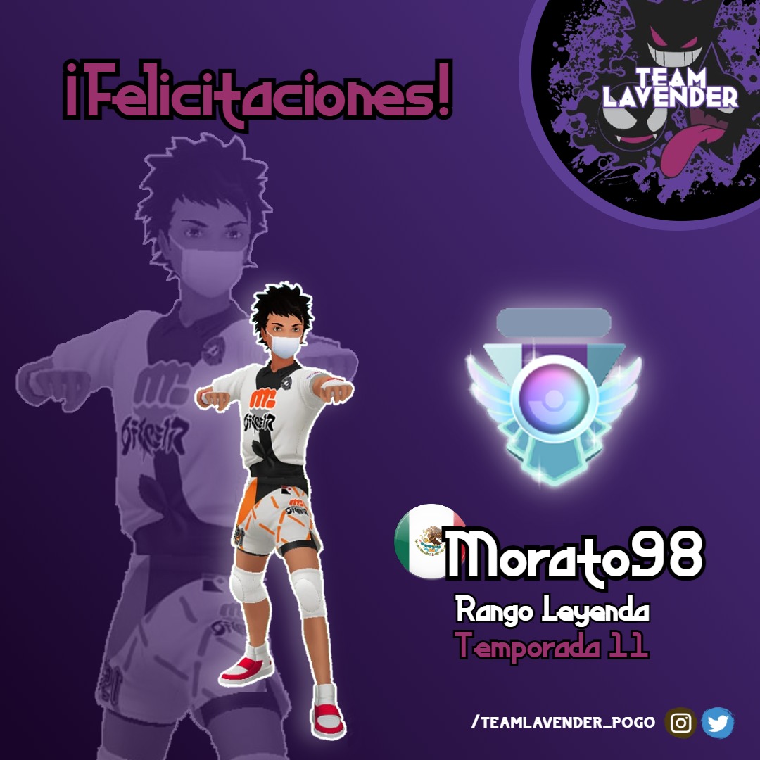 ArenaLavender's tweet photo. Felicitaciones Morato98 😎🎊

Felicitamos a @DHMorato98 por lograr el rango leyenda en la temporada 11 ✨

Enhorabuena crack! 

#PokemonGO #Pokemon #temporada11 #TeamLavender https://t.co/q2zffRKStv