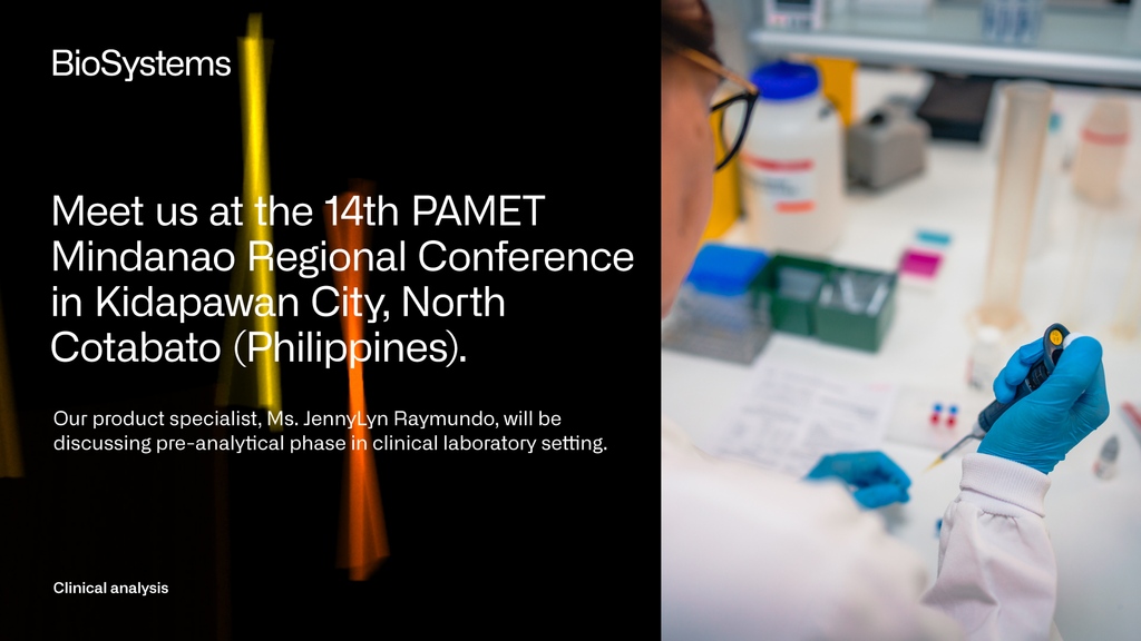 BRIIPhils's tweet photo. Our Mindanao Partner Distributor, BIOMEDIX, will be sponsoring a pre-convention workshop on the 14th 
 #PAMETMindanaoRegionalConference at Elai Resort, Kidapawan City, Philippines. Visit BIOMEDIX trade booth at the venue to see our products. #Biosystems https://t.co/umNyIdfI6Z
