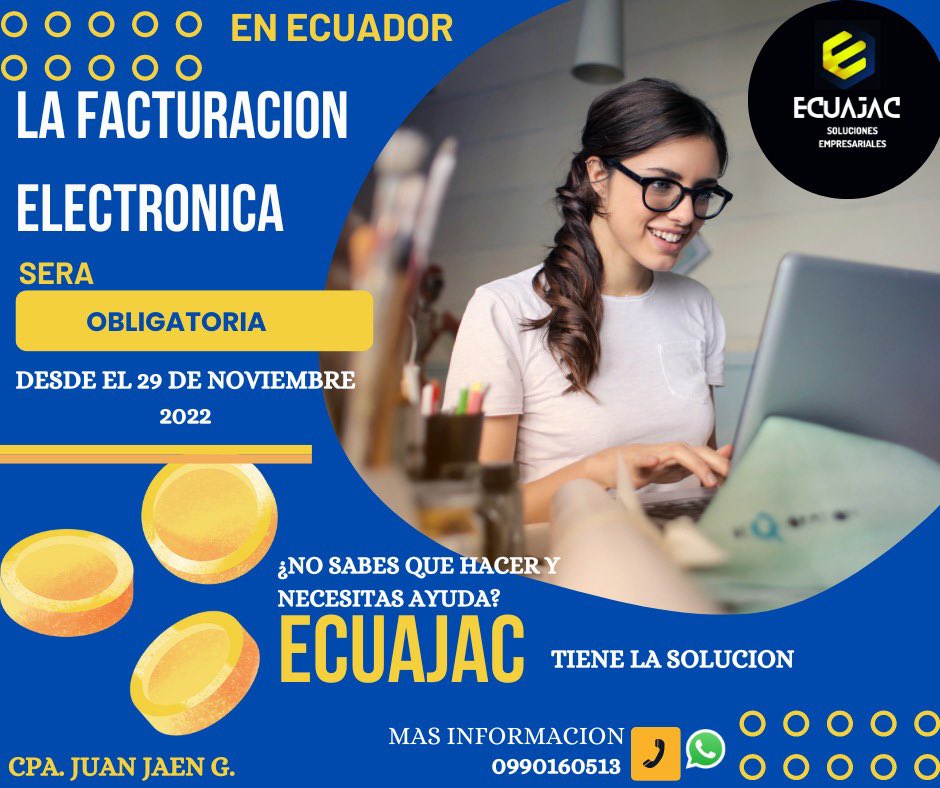 ecuajac's tweet photo. #Sabiasque en #Ecuador la facturación Electrónica será obligatoria ??? NO SABES QUÉ HACER ? NECESITAS AYUDA? Contáctanos y nosotros #ECUAJAC, te asesoramos con todo el proceso del cambio a la era digital ! https://t.co/fnM4IJdbnm