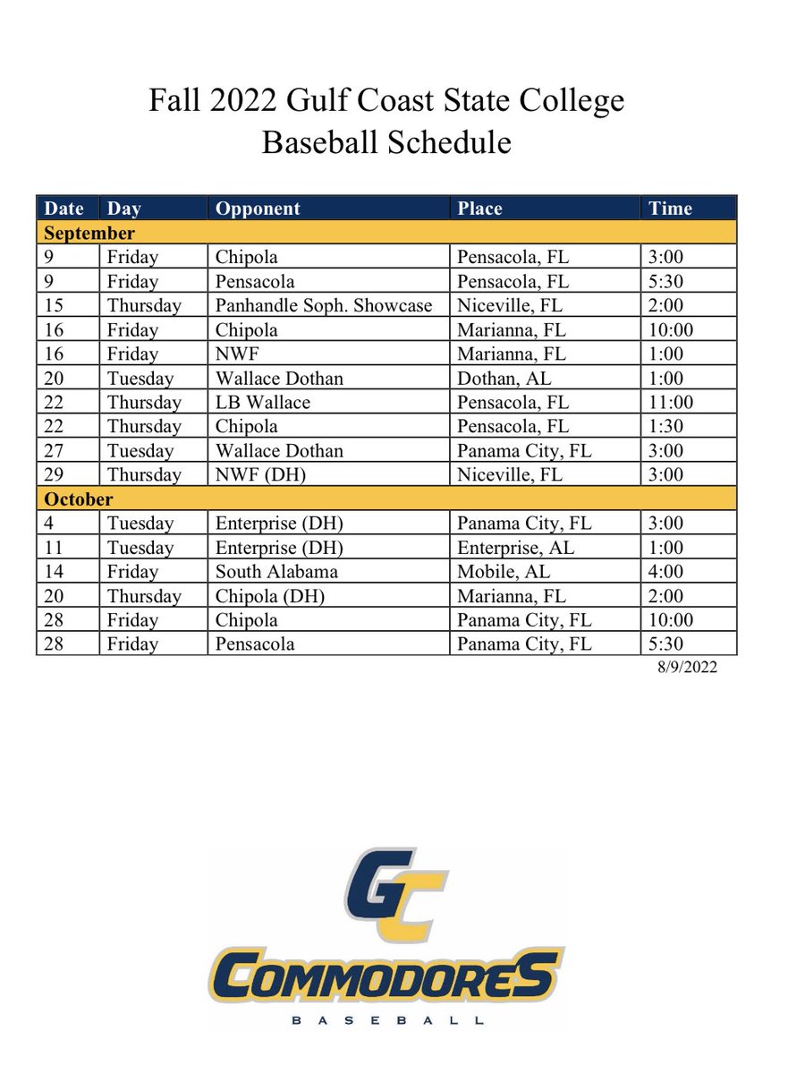 Here’s a look at our fall schedule beginning next month. Come out and watch free baseball throughout September and October.