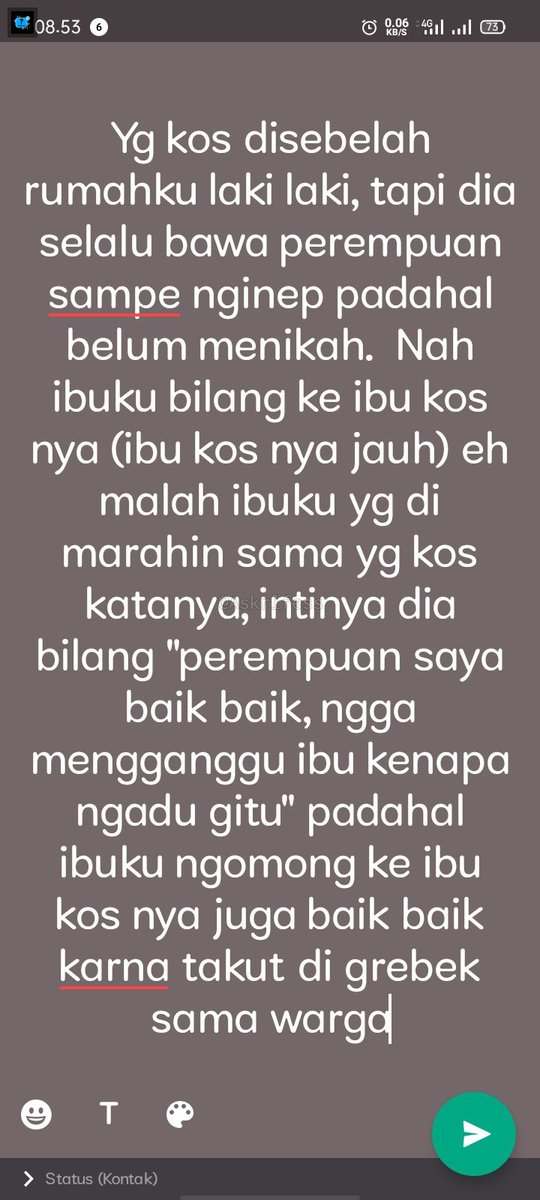 Askrlfess's tweet photo. Perempuan nginep di kos pacarnya berhari hari emg ngga ganggu cuman di kamar doang katanya, sakit hati banget malah ibuku yg kena marah anak kos nya [askrl] https://t.co/l3V2Xzsmt8