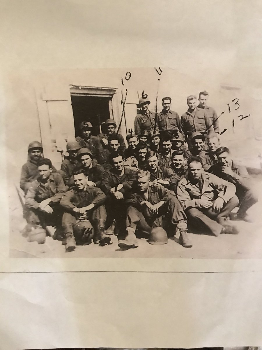 LarryPantages's tweet photo. Remembering the 78th anniversary today of the liberation of Paris by Allied forces that included this bunch from the U.S. Army’s 4th Infantry. Number 13 is pointing to a 20-year-old from Akron, Ohio, who landed as a replacement on D-Day Plus Six. #GreatestGeneration #WWII https://t.co/E1pqnpsBl6