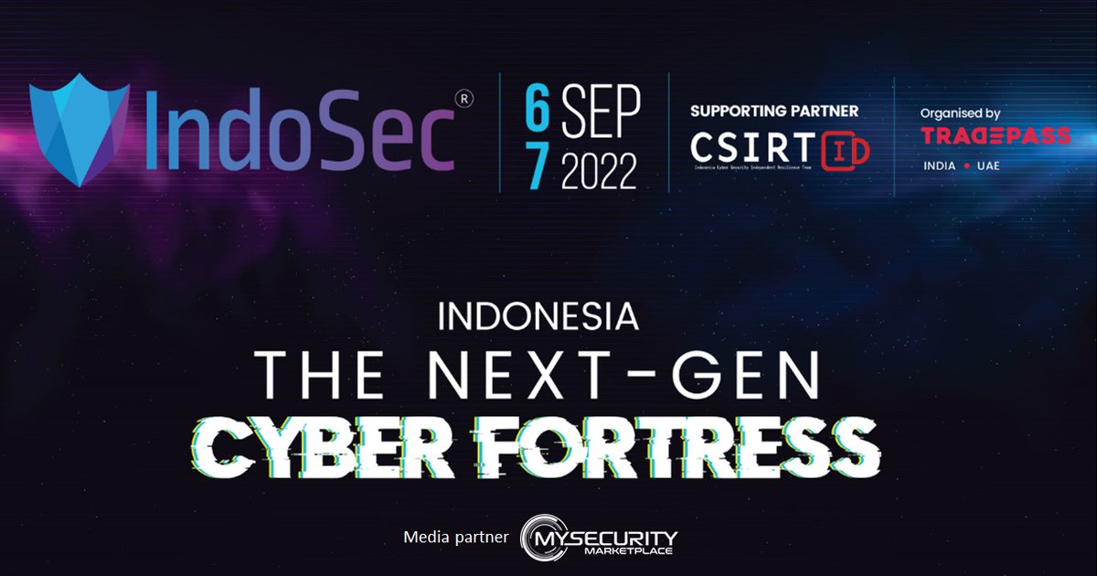 MSM_Marketplace's tweet photo. Get your ticket today! @Tradepassglobal is hosting the 5th edition #IndoSec on 6 – 7 September 2022 at the Hotel Mulia Senayan in Jakarta, Indonesia. Register here: https://t.co/td3qgku60R
#Event #Cybercrime #Cybersecurity #IoT #IT_security #Technology #Indonesia #Jakarta https://t.co/LbhzurD0C1