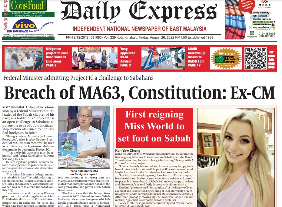 Daily Express Sabah on Twitter "Today's front page Federal Minister
