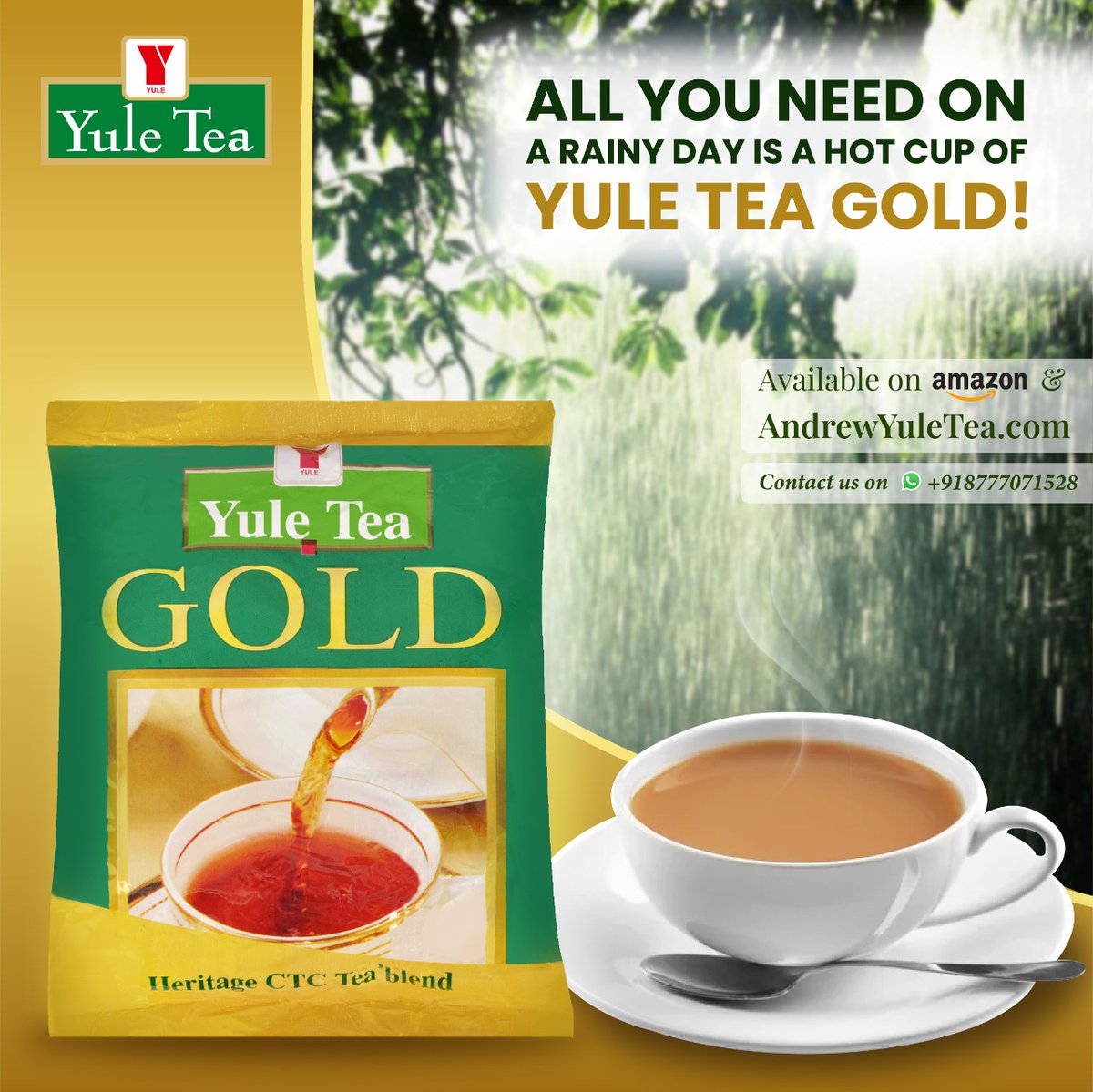 YuleCompany's tweet photo. The happiness of sipping a hot cup of tea from the comfort of your home while enjoying the monsoons is unmatched!
#yuletea #andrewyuletea #YuleGold #CTCblend #AssamTea #tea #tealover #refreshingtea #ordernow #instatea #teaofindia #indiantea #chai #health #getyoursnow #monsoon https://t.co/CLkRHTq5DU