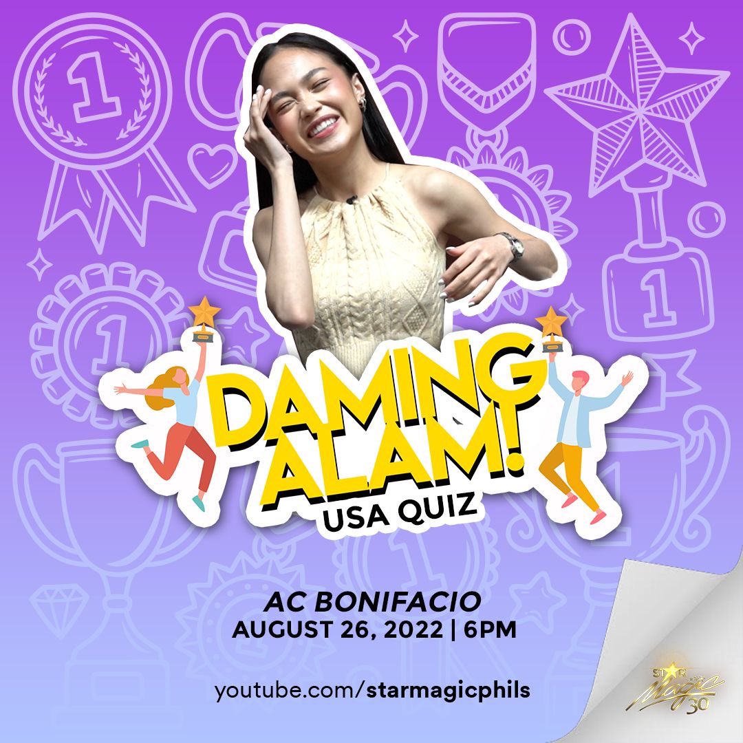 starmagicphils's tweet photo. Itβs Filipino-Canadian @acbonifacio taking on the most American quiz there is! Can she ace this 20-question test about the Land of the Free?
Watch #DamingAlam: USA Quiz Edition tonight at 6PM on Star Magicβs YouTube channel!
#StarMagic30BeyondTheStars
#TatakStarMagic https://t.co/aDWMCJZmhl